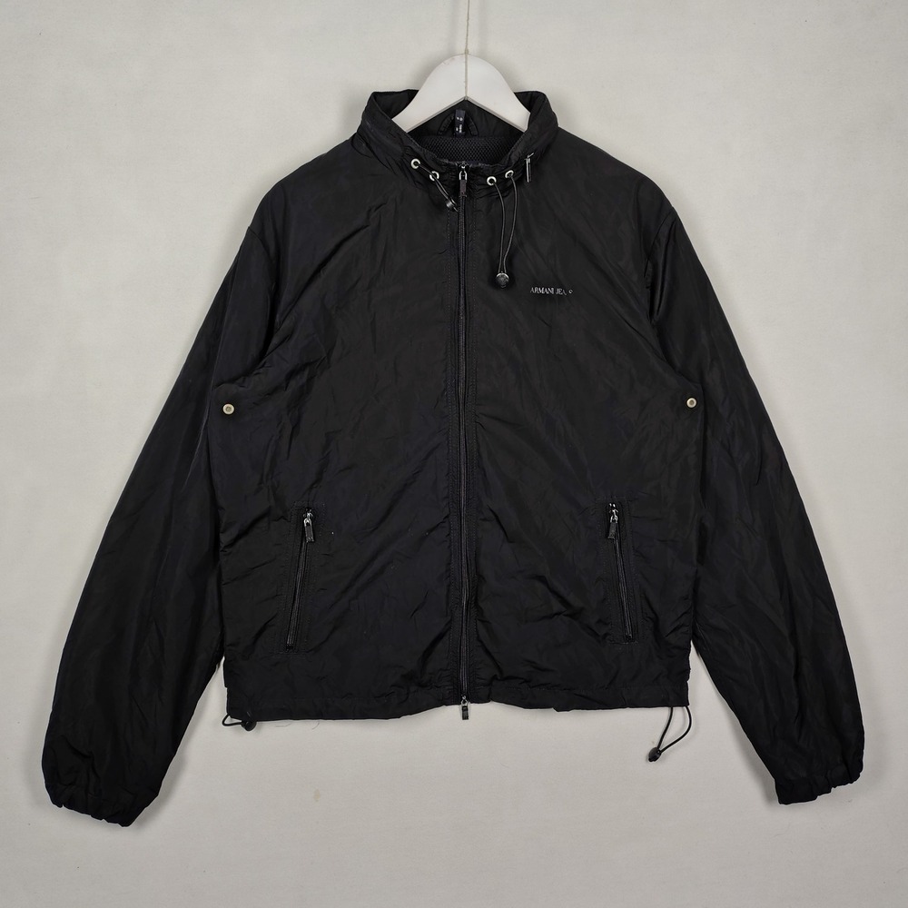 Armani Jeans Hooded Zip-Front Windbreaker Jacket Black Size L EU 52